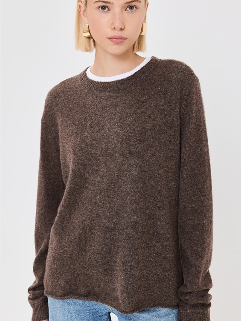 Reformation Boyfriend Cashmere Crewneck Sweater size small brown